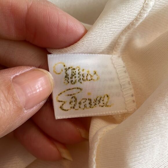Vtg 60s/70s Miss Elaine cream V neck high waist flutter sleeve nightgown - Picture 7 of 8